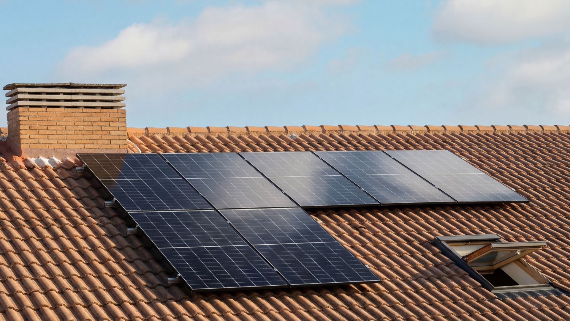 Instalación de paneles solares fotovoltaicos en el tejado de una vivienda unifamiliar por un técnico de Lumox Energy.